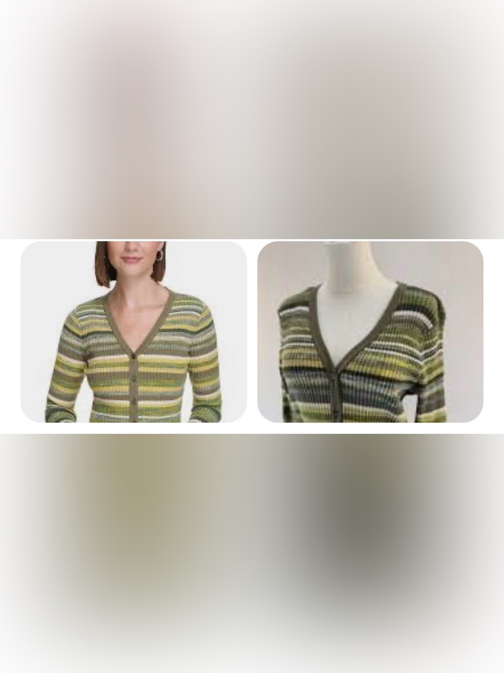 Calvin Klein Jeans Olive and Lime Striped Crewneck Sweater